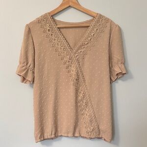 Elegant Lace Trim Tan Blouse